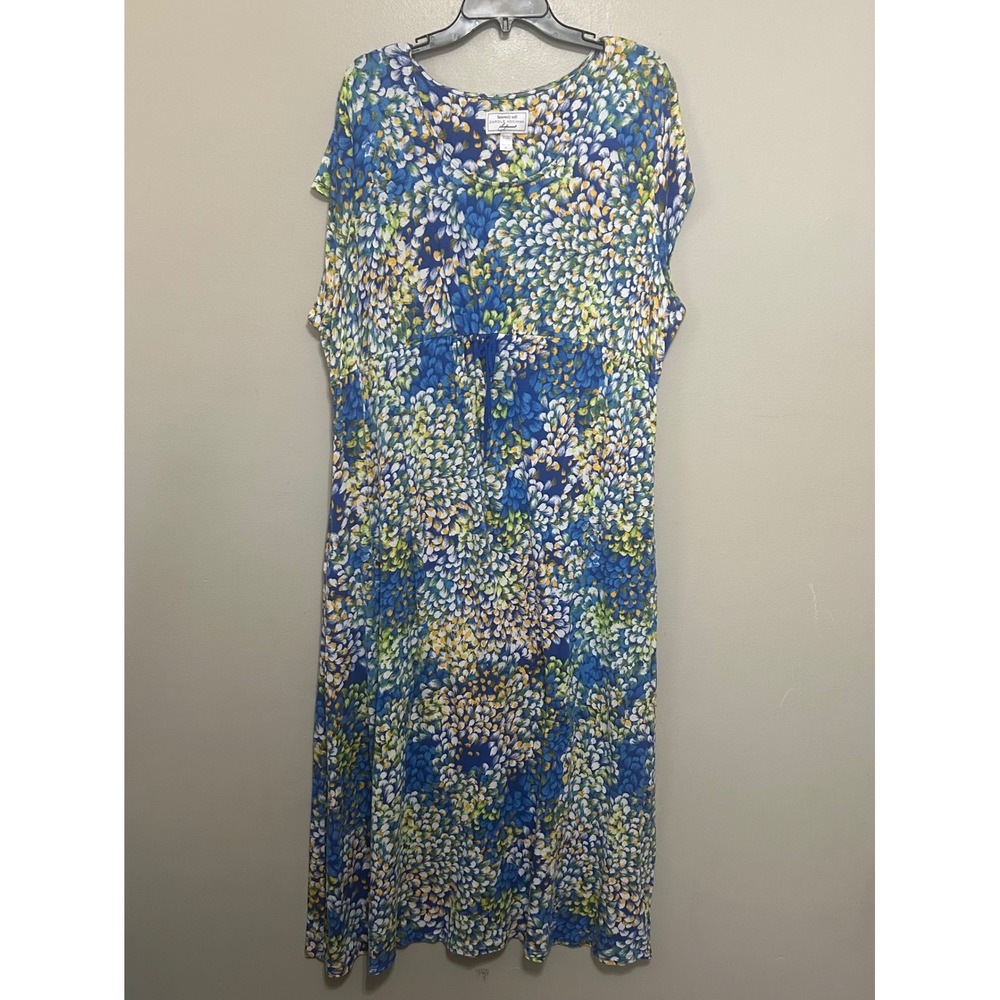 Carole Hochman Sleep Dress Women 2X Blue Floral Drawstring Maxi Pocket Flaw